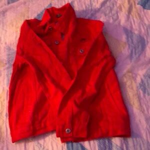 Red ripped jean jacket